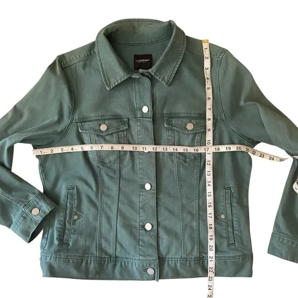 Liverpool Shale Green Denim Button Front Pocket Jean Hip Length Jacet - Picture 4 of 8